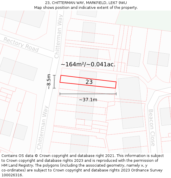23, CHITTERMAN WAY, MARKFIELD, LE67 9WU: Plot and title map