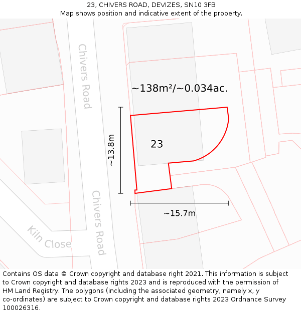 23, CHIVERS ROAD, DEVIZES, SN10 3FB: Plot and title map