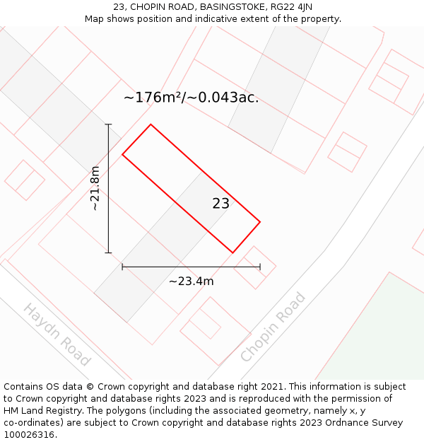 23, CHOPIN ROAD, BASINGSTOKE, RG22 4JN: Plot and title map