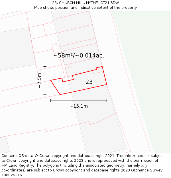 23, CHURCH HILL, HYTHE, CT21 5DW: Plot and title map