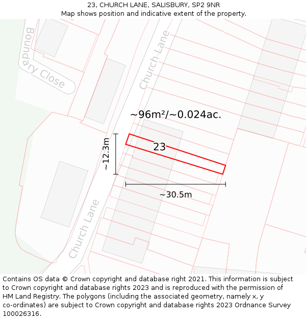 23, CHURCH LANE, SALISBURY, SP2 9NR: Plot and title map