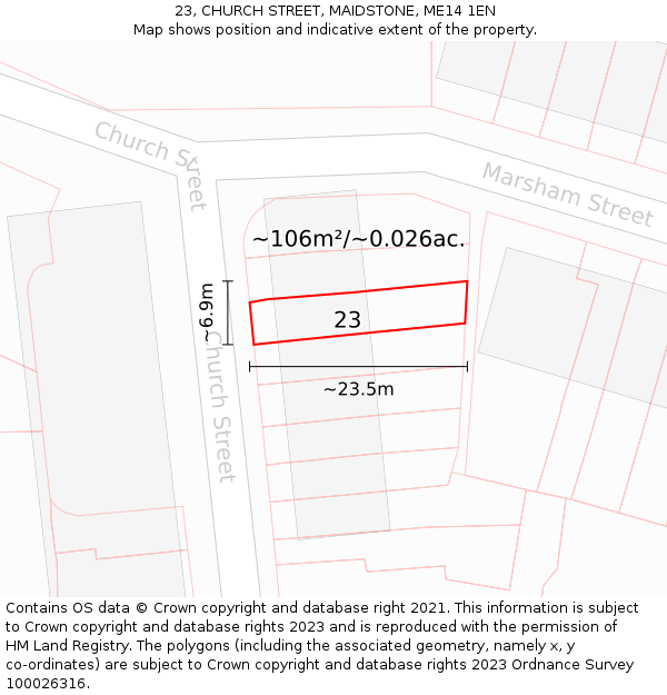 23, CHURCH STREET, MAIDSTONE, ME14 1EN: Plot and title map