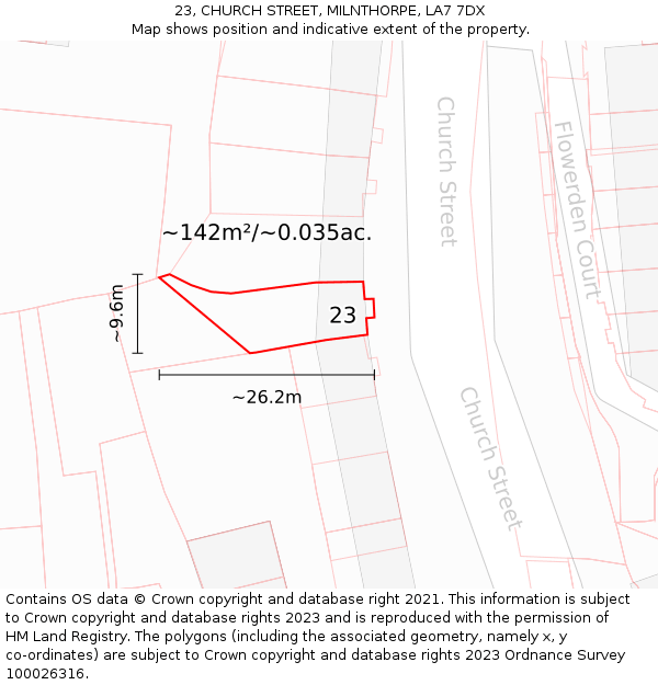 23, CHURCH STREET, MILNTHORPE, LA7 7DX: Plot and title map
