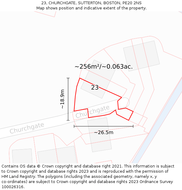 23, CHURCHGATE, SUTTERTON, BOSTON, PE20 2NS: Plot and title map