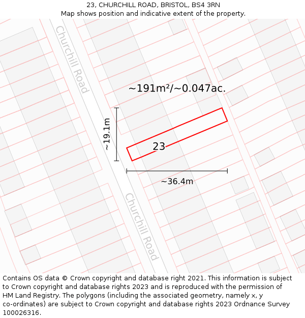 23, CHURCHILL ROAD, BRISTOL, BS4 3RN: Plot and title map