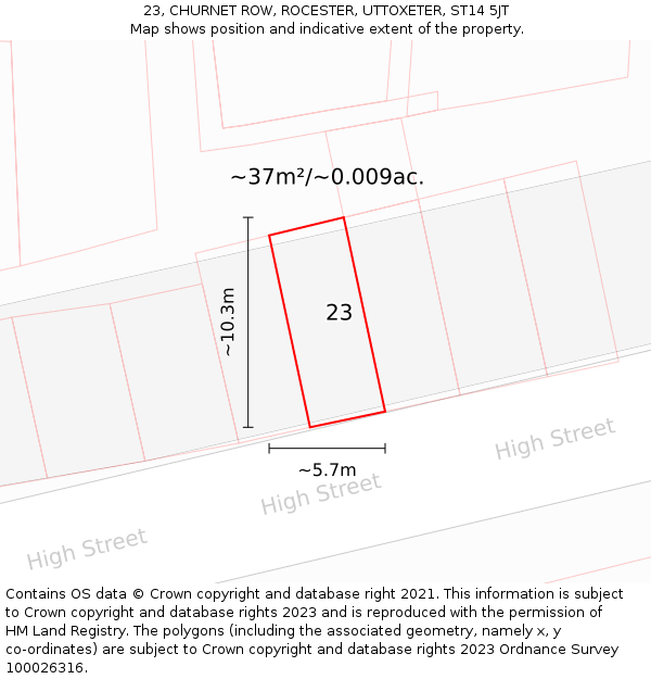 23, CHURNET ROW, ROCESTER, UTTOXETER, ST14 5JT: Plot and title map