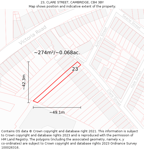 23, CLARE STREET, CAMBRIDGE, CB4 3BY: Plot and title map