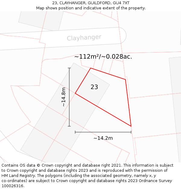 23, CLAYHANGER, GUILDFORD, GU4 7XT: Plot and title map