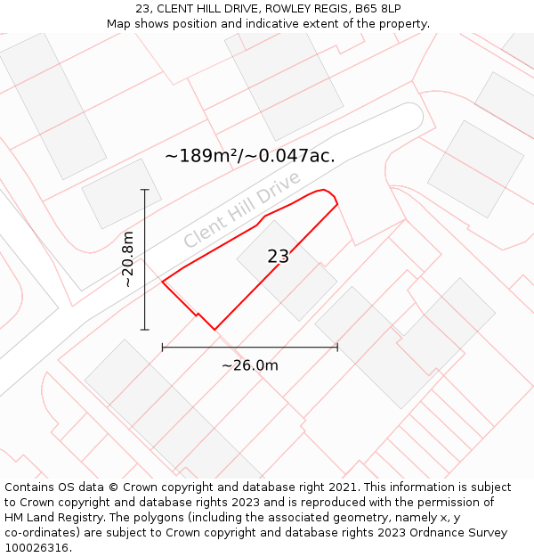 23, CLENT HILL DRIVE, ROWLEY REGIS, B65 8LP: Plot and title map