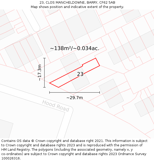 23, CLOS MANCHELDOWNE, BARRY, CF62 5AB: Plot and title map
