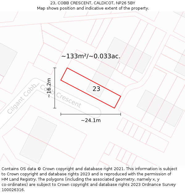 23, COBB CRESCENT, CALDICOT, NP26 5BY: Plot and title map