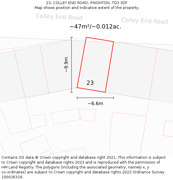 23, COLLEY END ROAD, PAIGNTON, TQ3 3DF: Plot and title map