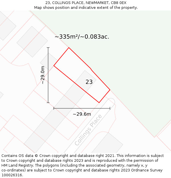 23, COLLINGS PLACE, NEWMARKET, CB8 0EX: Plot and title map
