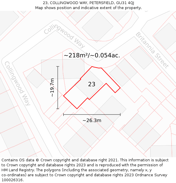 23, COLLINGWOOD WAY, PETERSFIELD, GU31 4QJ: Plot and title map