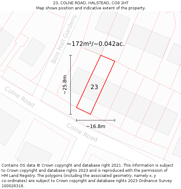 23, COLNE ROAD, HALSTEAD, CO9 2HT: Plot and title map