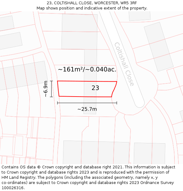 23, COLTISHALL CLOSE, WORCESTER, WR5 3RF: Plot and title map
