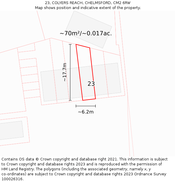 23, COLYERS REACH, CHELMSFORD, CM2 6RW: Plot and title map