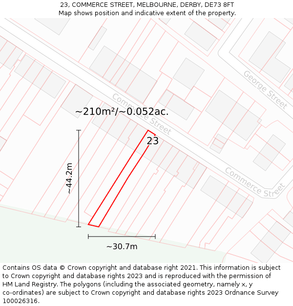 23, COMMERCE STREET, MELBOURNE, DERBY, DE73 8FT: Plot and title map