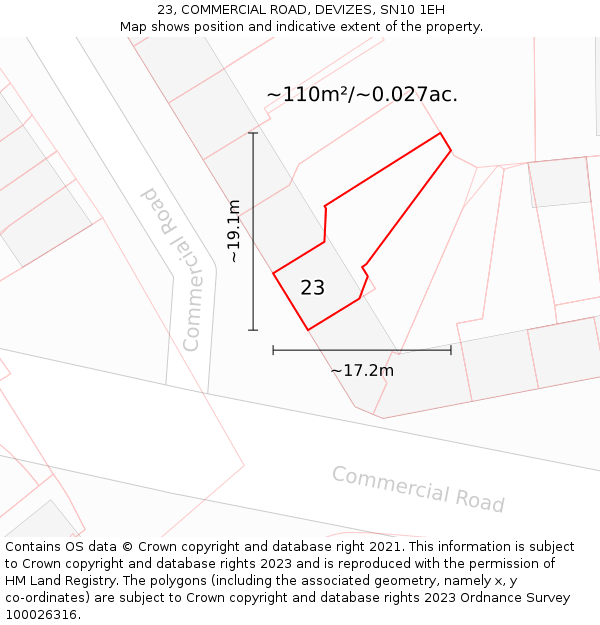 23, COMMERCIAL ROAD, DEVIZES, SN10 1EH: Plot and title map