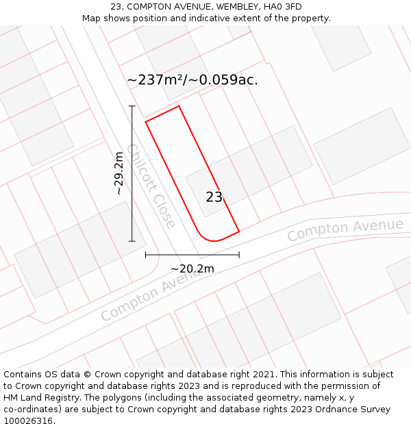 23, COMPTON AVENUE, WEMBLEY, HA0 3FD: Plot and title map