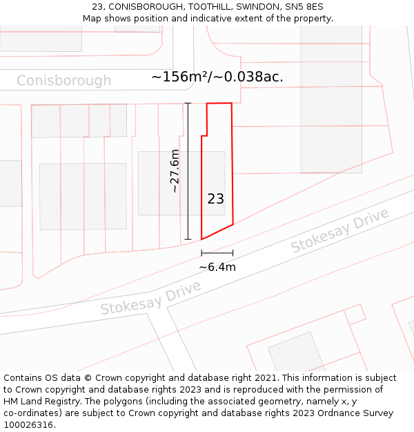 23, CONISBOROUGH, TOOTHILL, SWINDON, SN5 8ES: Plot and title map