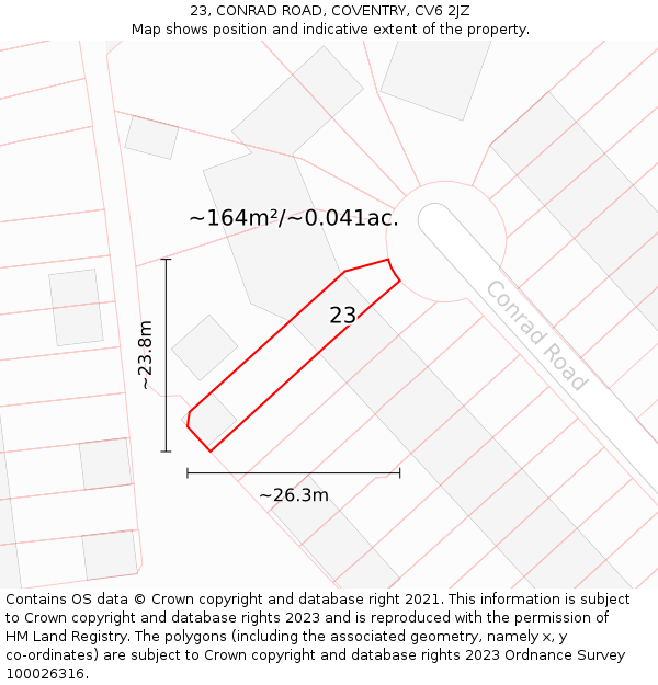 23, CONRAD ROAD, COVENTRY, CV6 2JZ: Plot and title map