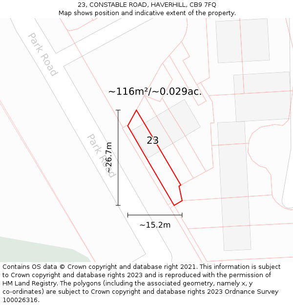 23, CONSTABLE ROAD, HAVERHILL, CB9 7FQ: Plot and title map