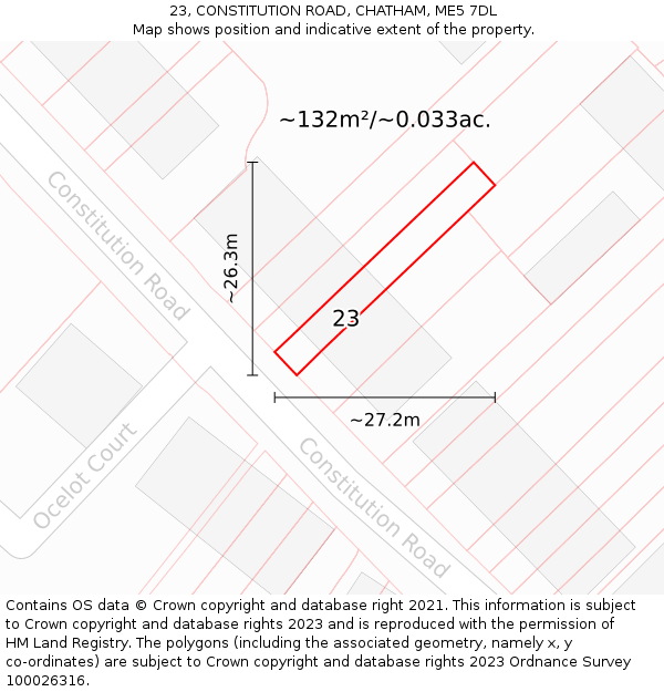 23, CONSTITUTION ROAD, CHATHAM, ME5 7DL: Plot and title map