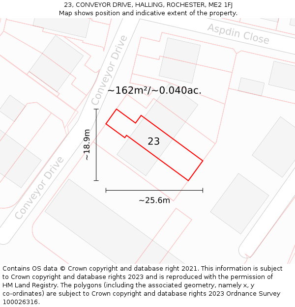 23, CONVEYOR DRIVE, HALLING, ROCHESTER, ME2 1FJ: Plot and title map
