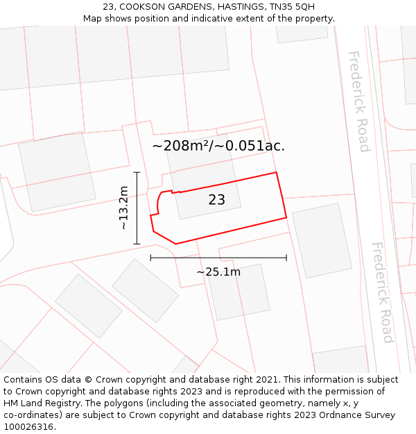 23, COOKSON GARDENS, HASTINGS, TN35 5QH: Plot and title map