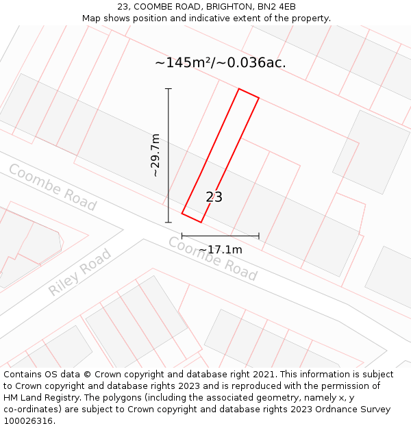 23, COOMBE ROAD, BRIGHTON, BN2 4EB: Plot and title map