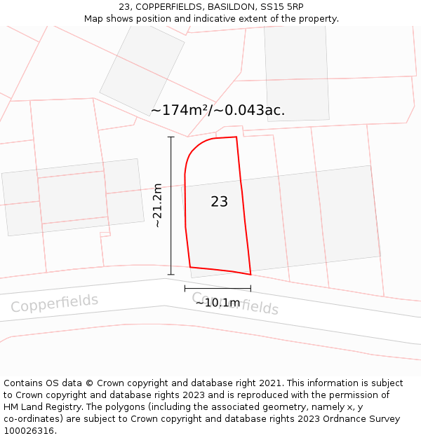 23, COPPERFIELDS, BASILDON, SS15 5RP: Plot and title map
