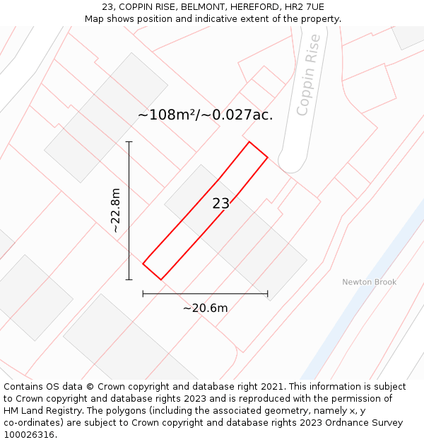 23, COPPIN RISE, BELMONT, HEREFORD, HR2 7UE: Plot and title map