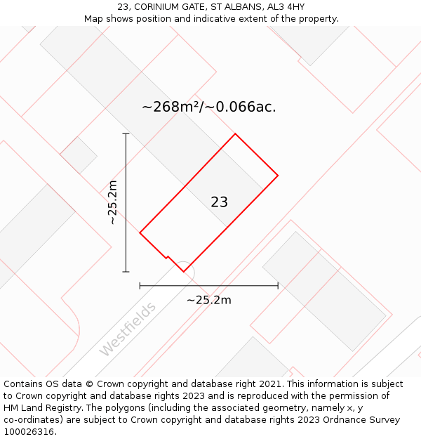 23, CORINIUM GATE, ST ALBANS, AL3 4HY: Plot and title map