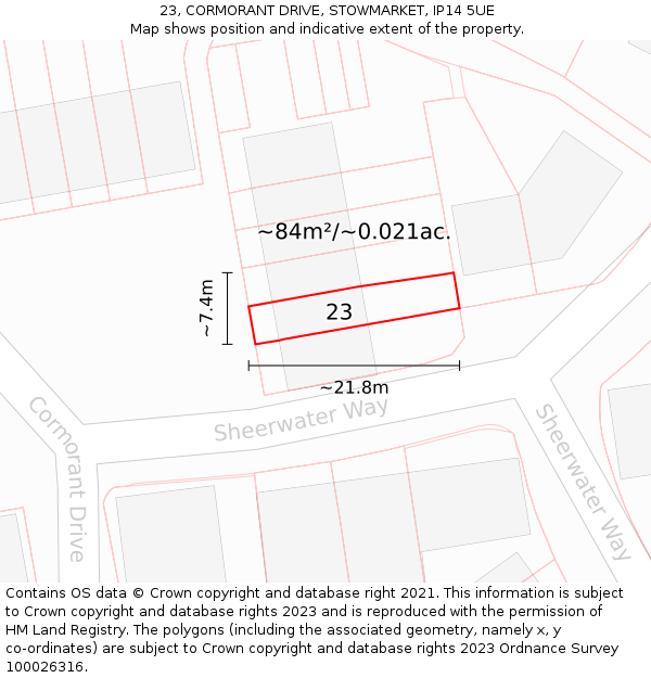 23, CORMORANT DRIVE, STOWMARKET, IP14 5UE: Plot and title map
