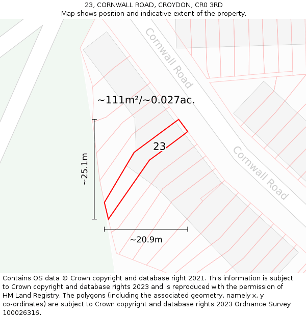 23, CORNWALL ROAD, CROYDON, CR0 3RD: Plot and title map