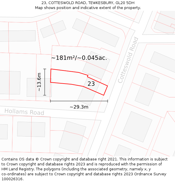 23, COTTESWOLD ROAD, TEWKESBURY, GL20 5DH: Plot and title map