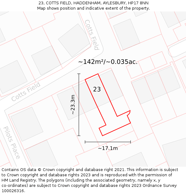 23, COTTS FIELD, HADDENHAM, AYLESBURY, HP17 8NN: Plot and title map
