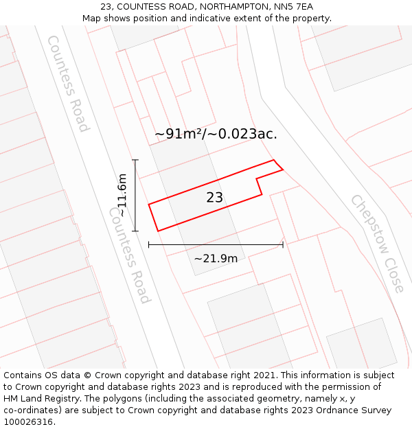 23, COUNTESS ROAD, NORTHAMPTON, NN5 7EA: Plot and title map