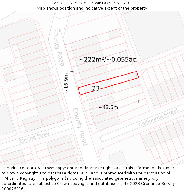 23, COUNTY ROAD, SWINDON, SN1 2EG: Plot and title map