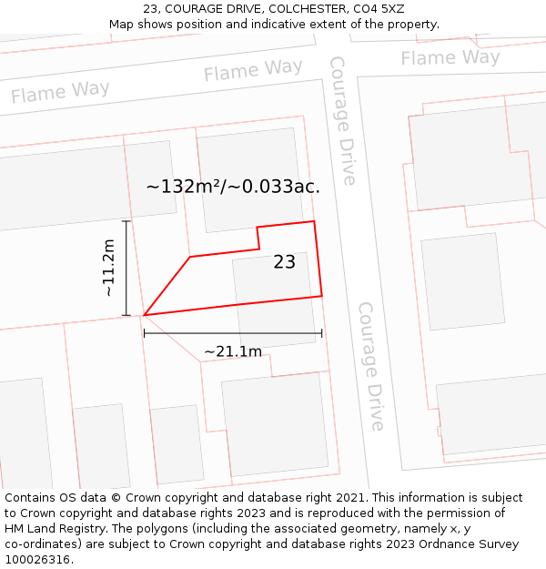 23, COURAGE DRIVE, COLCHESTER, CO4 5XZ: Plot and title map
