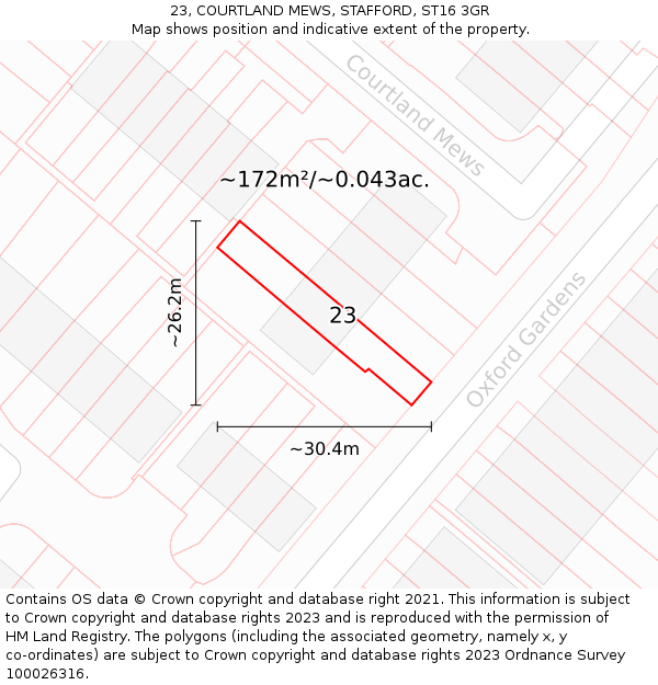 23, COURTLAND MEWS, STAFFORD, ST16 3GR: Plot and title map