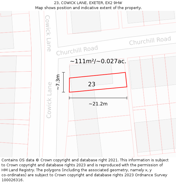 23, COWICK LANE, EXETER, EX2 9HW: Plot and title map