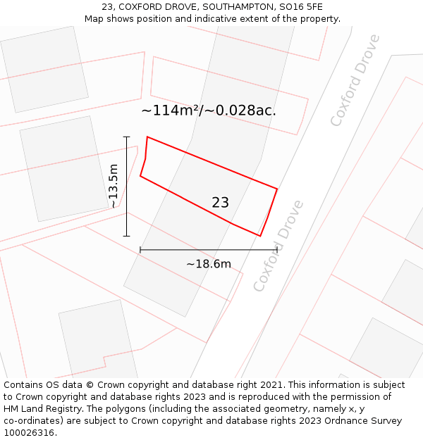 23, COXFORD DROVE, SOUTHAMPTON, SO16 5FE: Plot and title map