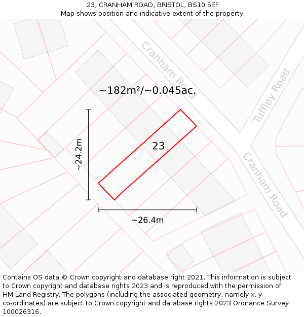 23, CRANHAM ROAD, BRISTOL, BS10 5EF: Plot and title map