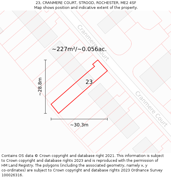 23, CRANMERE COURT, STROOD, ROCHESTER, ME2 4SF: Plot and title map