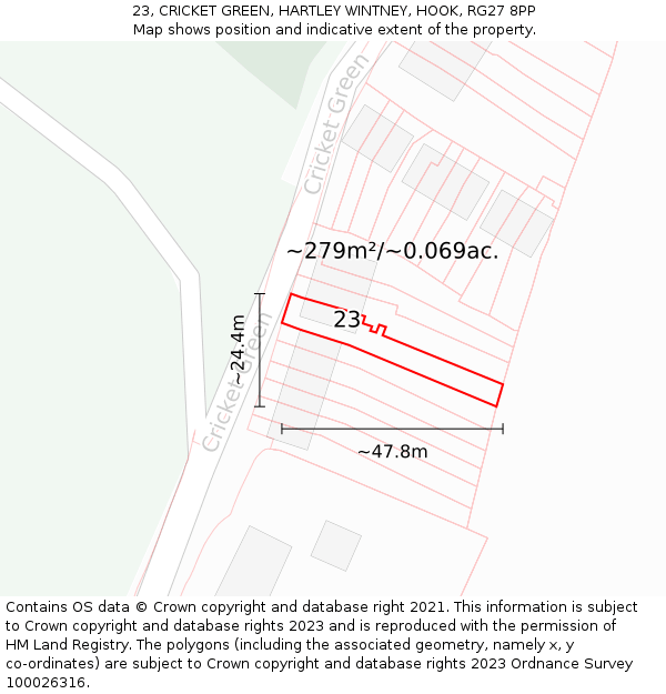 23, CRICKET GREEN, HARTLEY WINTNEY, HOOK, RG27 8PP: Plot and title map