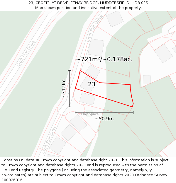 23, CROFTFLAT DRIVE, FENAY BRIDGE, HUDDERSFIELD, HD8 0FS: Plot and title map