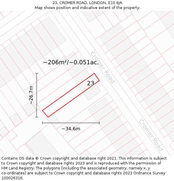 23, CROMER ROAD, LONDON, E10 6JA: Plot and title map