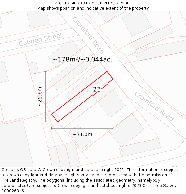 23, CROMFORD ROAD, RIPLEY, DE5 3FP: Plot and title map